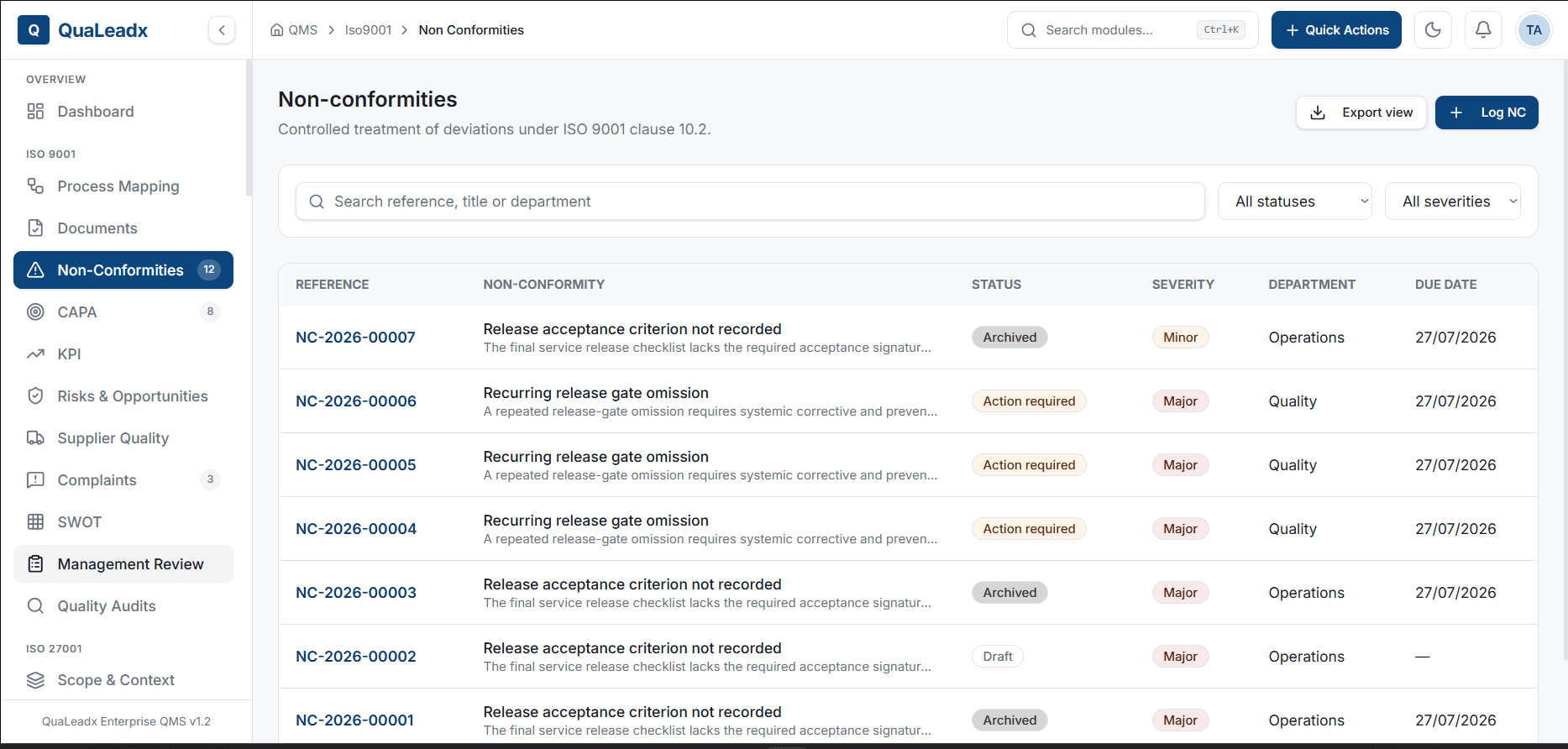 QuaLeadx interface view 2