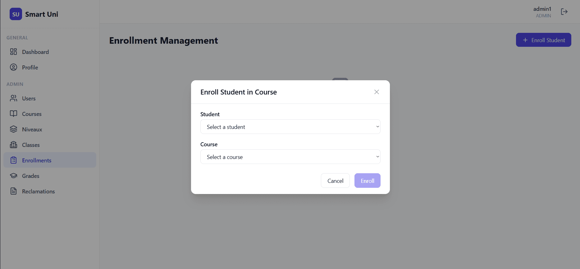 Smart University product interface
