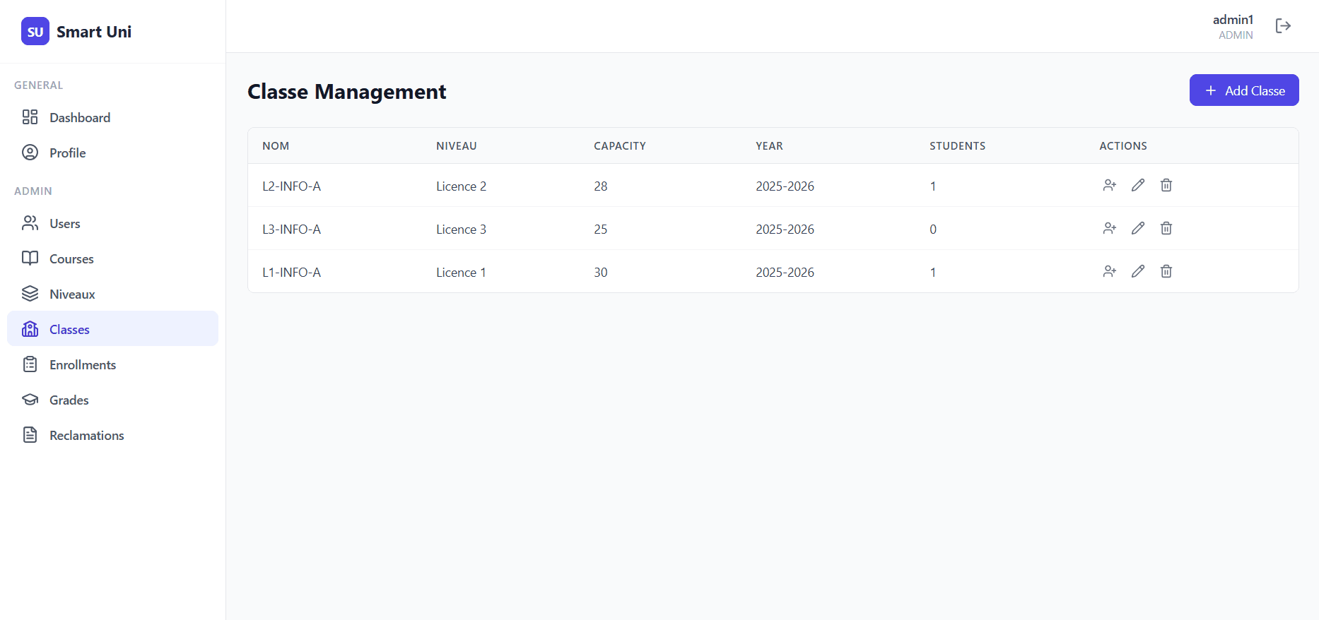 Smart University interface view 2