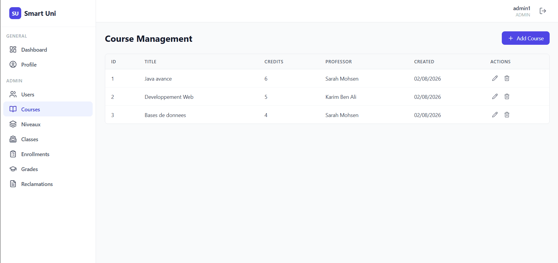 Smart University interface view 3