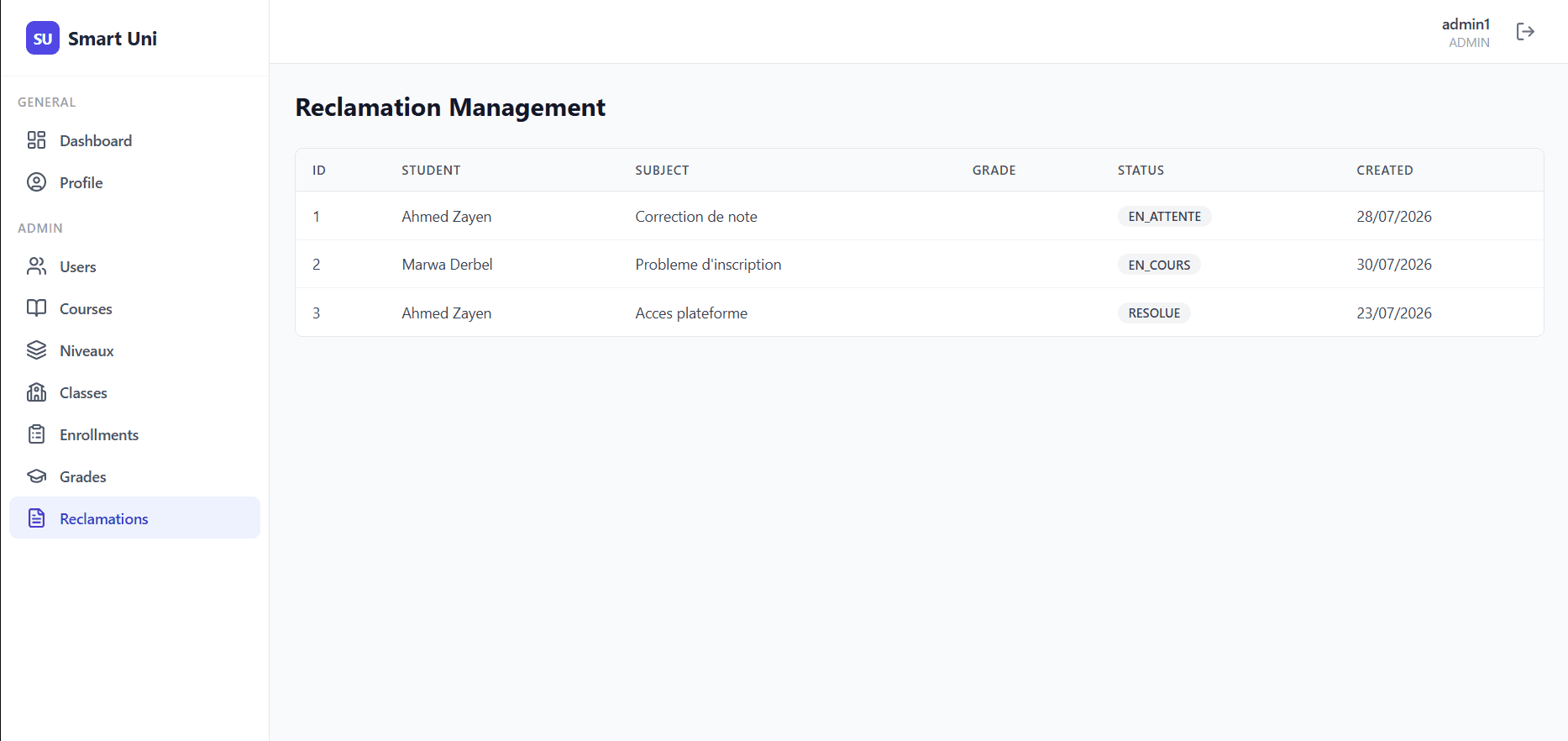 Smart University interface view 4