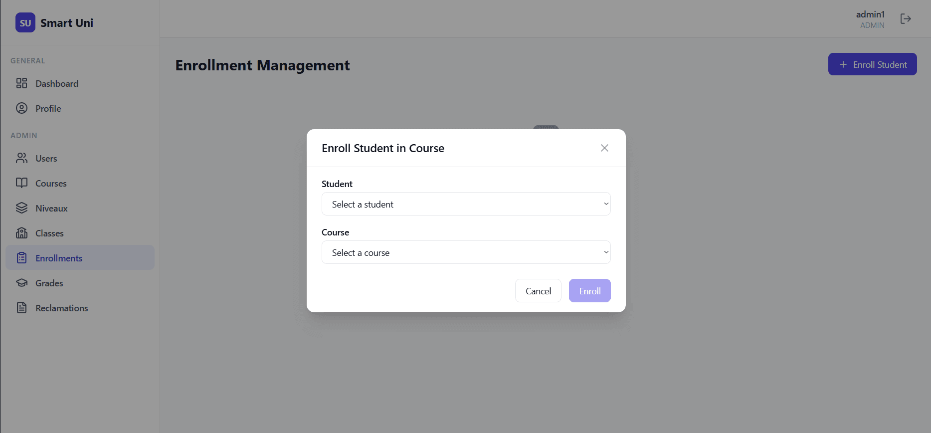 Smart University interface overview